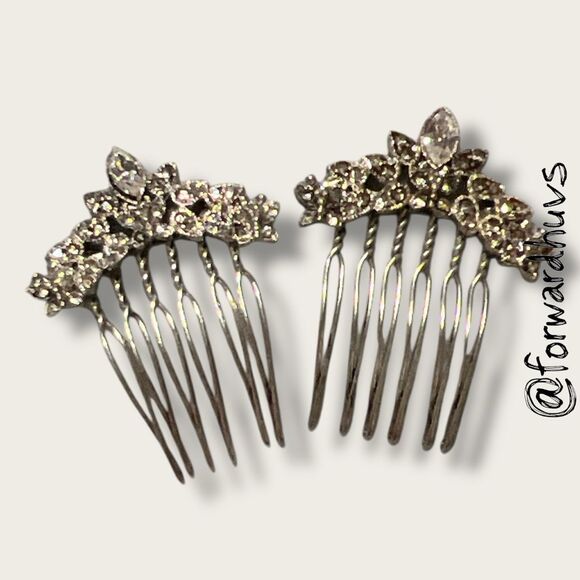 Vintage Ornate Rhinestone Hair Comb Set - Half Size Pair - Picture 1 of 8